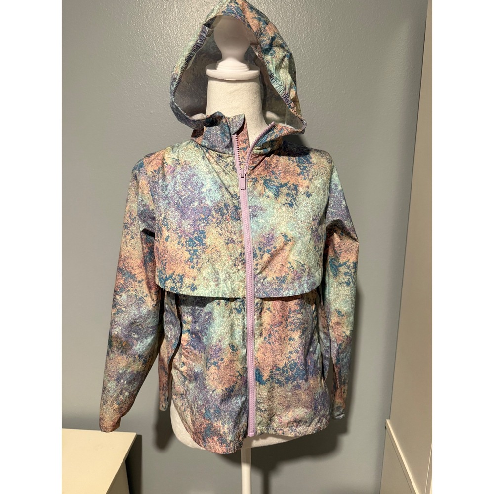 All In Motion Girls L 10/12 Windbreaker Jacket Purple Blue Abstract Hooded Zip